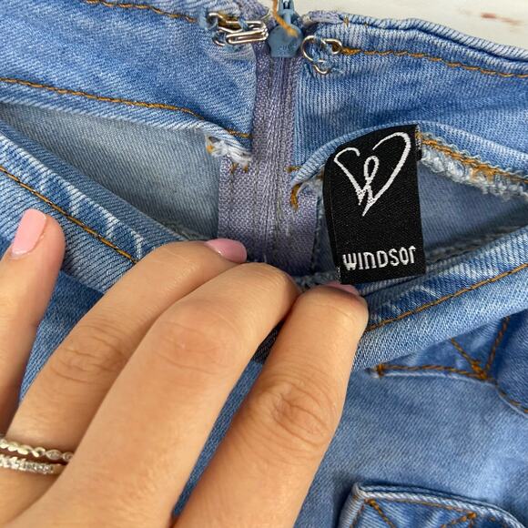 Windsor M Light Blue High Rise Double Buckle Slit Mini Denim Skirt - Picture 8 of 11